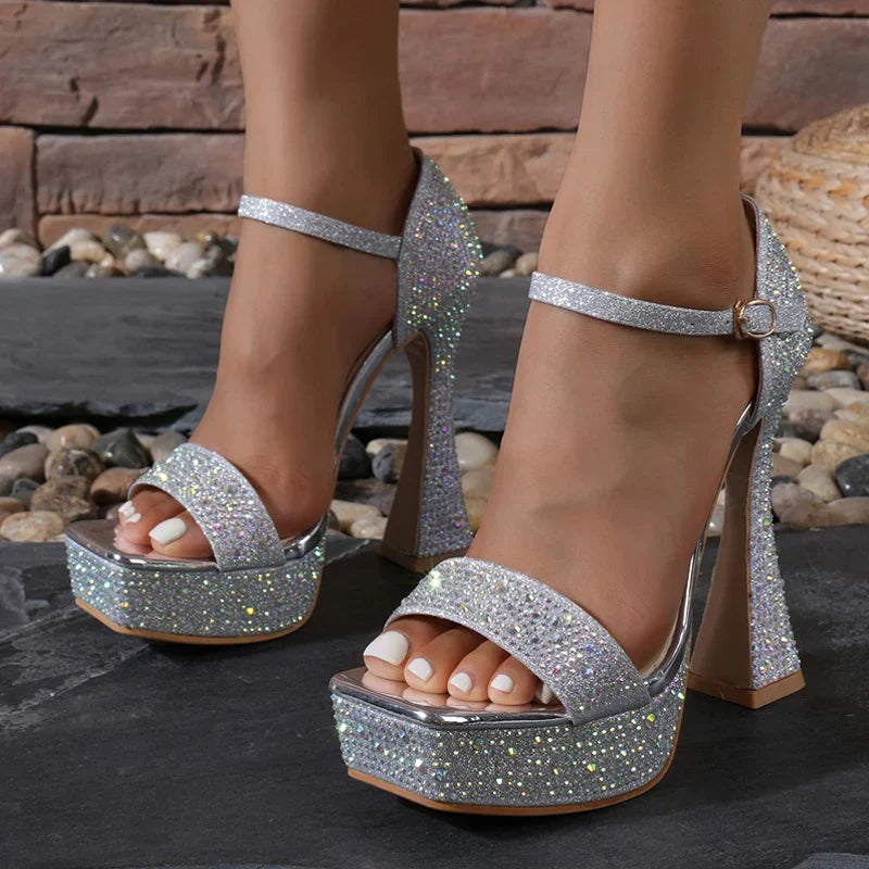 Elegant Women Wedding Banquet Summer Crystal Rhinestone High Heel