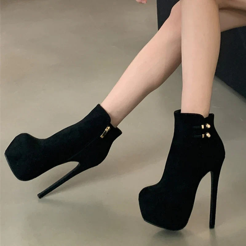 Trendy Fashion Elasticity Buckle Strap Platform Boots High Heel