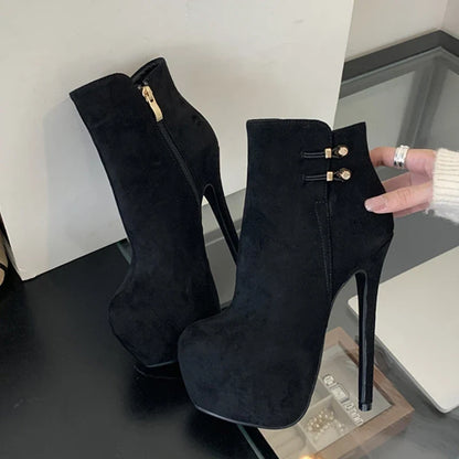 Trendy Fashion Elasticity Buckle Strap Platform Boots High Heel