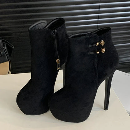 Trendy Fashion Elasticity Buckle Strap Platform Boots High Heel
