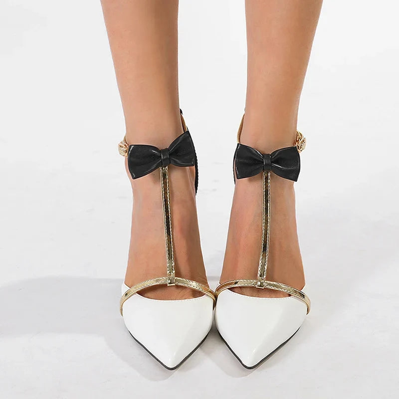 Fashion Design Bowknot Ankle Strap Pointed Toe High Heel