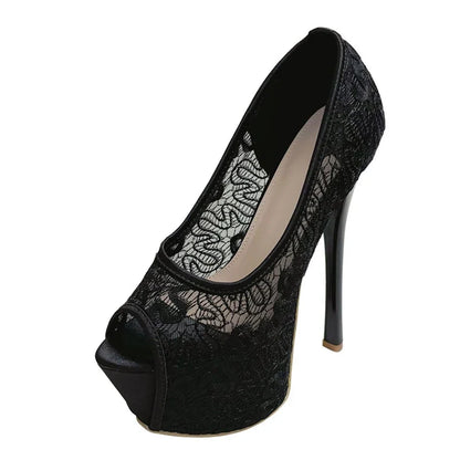 Stylish Fashion Design Embroidery Mesh Slingback Peep Toe High Heel