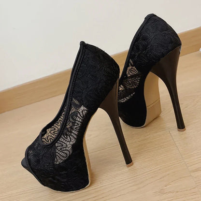 Stylish Fashion Design Embroidery Mesh Slingback Peep Toe High Heel