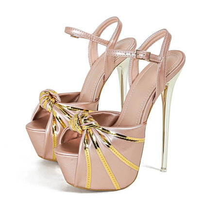 Bold Fashion Design Pleated Leather Extreme High Heel High Heel