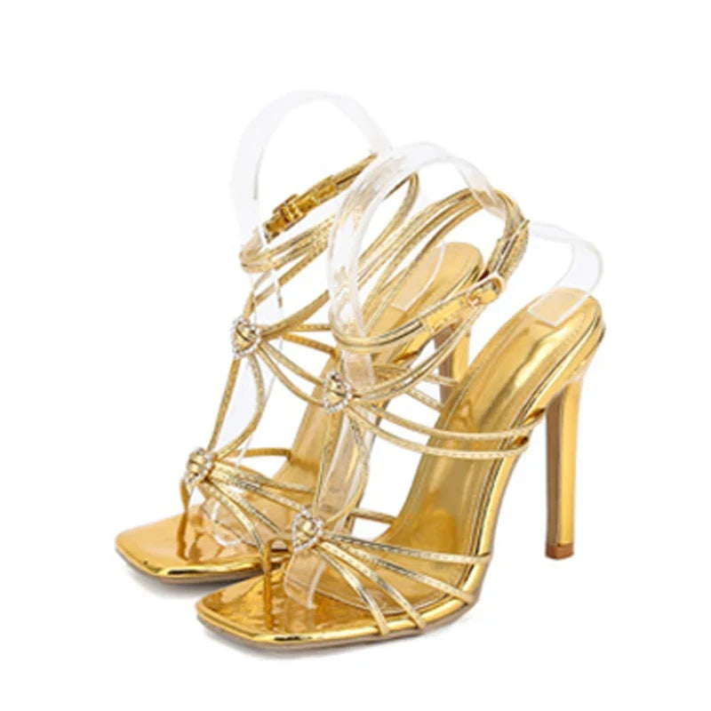 Fashionable Rhinestone Buckle Narrow Band Thin High Heel High Heel