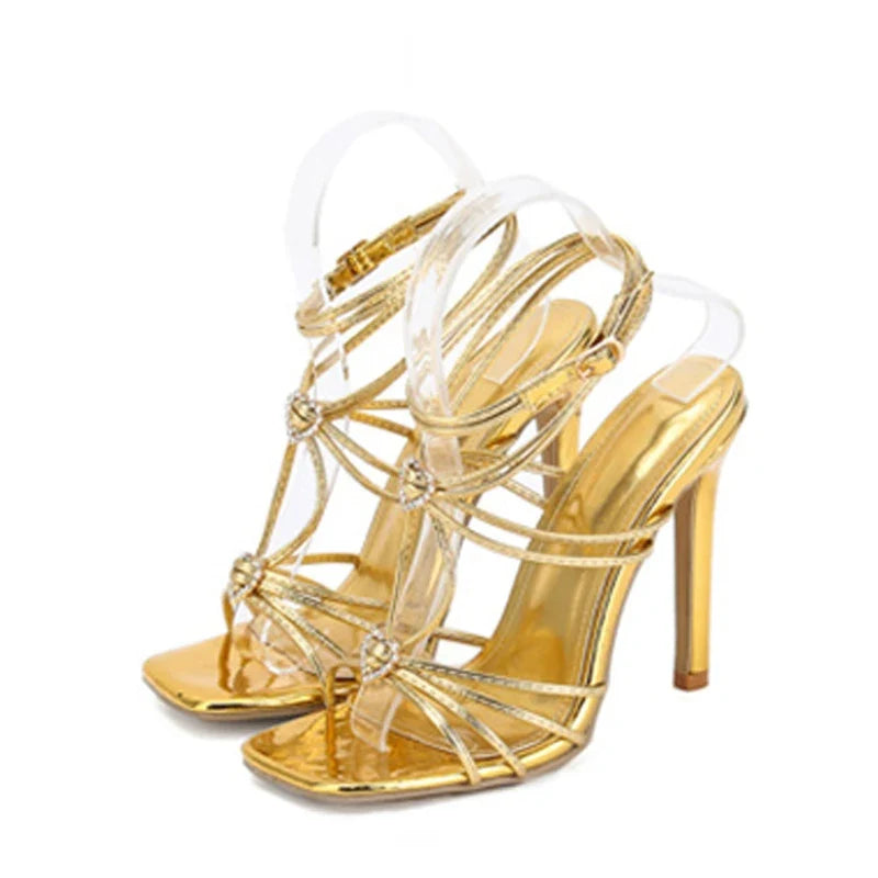 Fashionable Rhinestone Buckle Narrow Band Thin High Heel High Heel