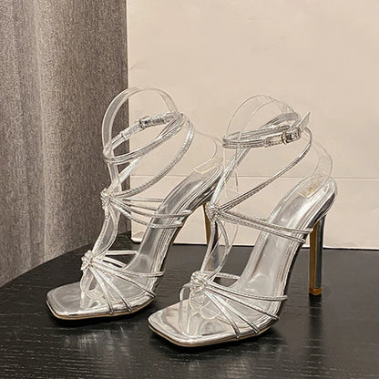 Fashionable Rhinestone Buckle Narrow Band Thin High Heel High Heel