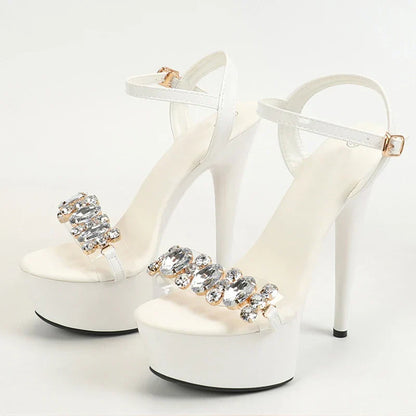 Stylish High Quality Diamond Chain Open Toe Super High Heel High Heel