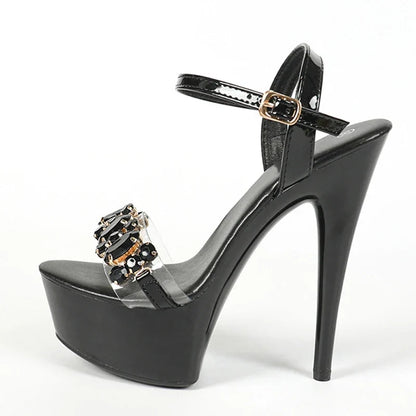 Stylish High Quality Diamond Chain Open Toe Super High Heel High Heel