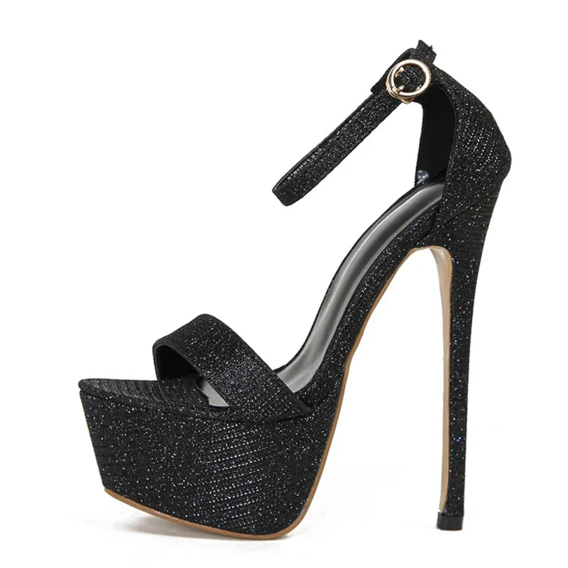 Stunning Catwalk Sequined Platform Open Toe Party Stripper High Heel