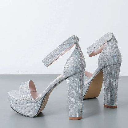 Stylish Silver Rhinestone Platform Open Toe High Heel High Heel