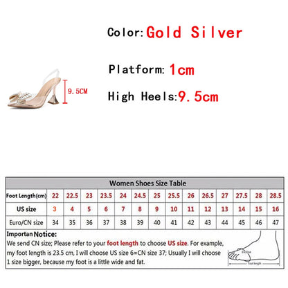 PVC Transparent Women Pumps Crystal Bowknot High Heels Sandal Wedding Prom Shoes