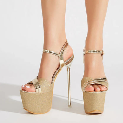 Glamorous Sequined Platform Peep Toe Super High Heel High Heel