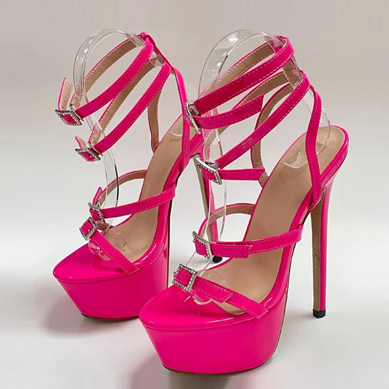 Liyke Runway Style Sexy High Heels Platform Sandals – Open Toe Crystal Buckle Stiletto Wedding Stripper Shoes