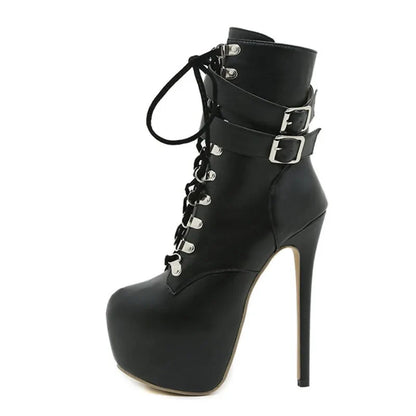 Bold Buckle Strap Extreme High Heel Platform Boots High Heel