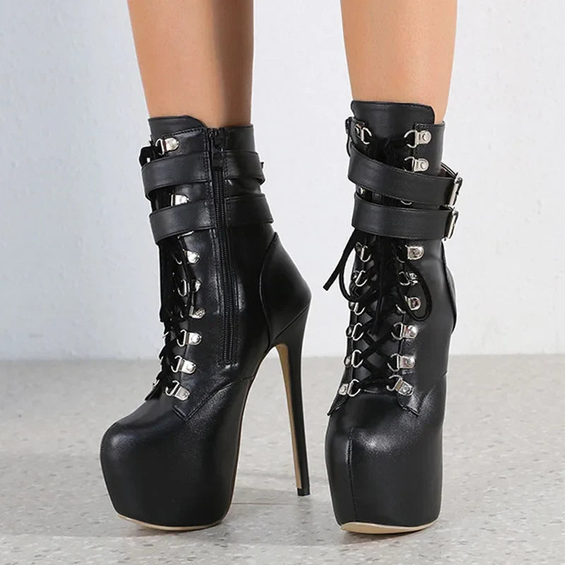 Bold Buckle Strap Extreme High Heel Platform Boots High Heel