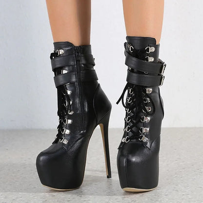 Bold Buckle Strap Extreme High Heel Platform Boots High Heel
