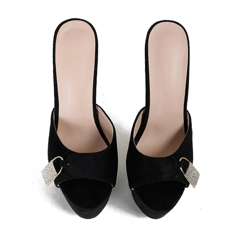 Glamorous Metal Buckle Platform Super Thin High Heel High Heel
