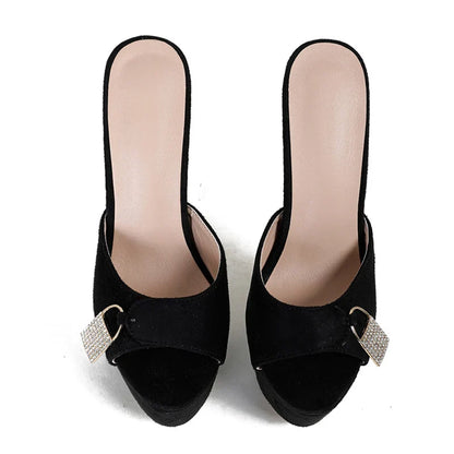 Glamorous Metal Buckle Platform Super Thin High Heel High Heel