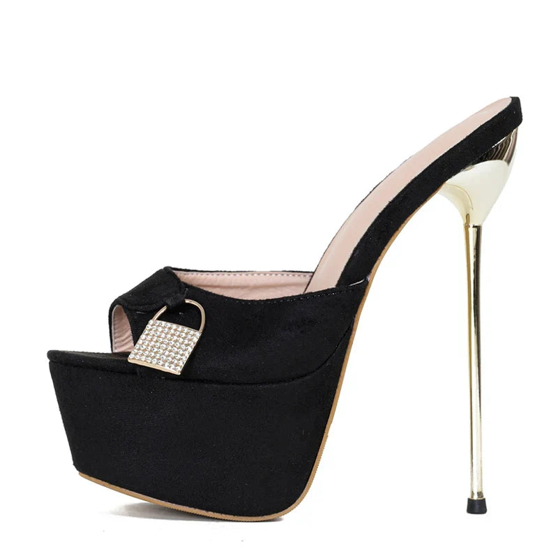 Glamorous Metal Buckle Platform Super Thin High Heel High Heel