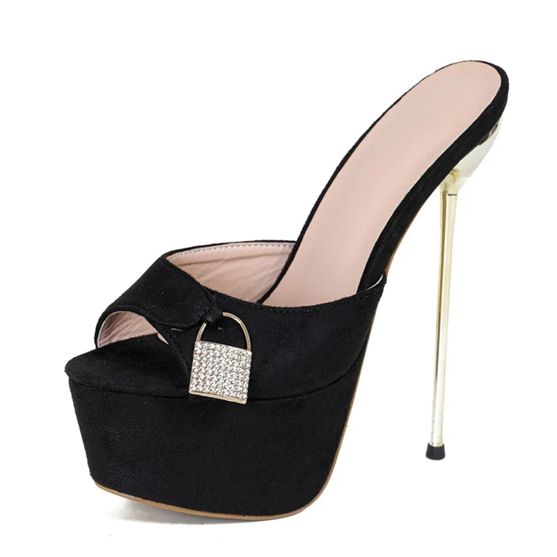 Glamorous Metal Buckle Platform Super Thin High Heel High Heel