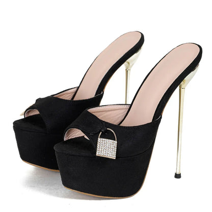 Glamorous Metal Buckle Platform Super Thin High Heel High Heel