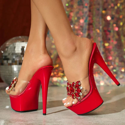 Elegant Red High Heel Wedding Banquet Crystal Gem High Heel