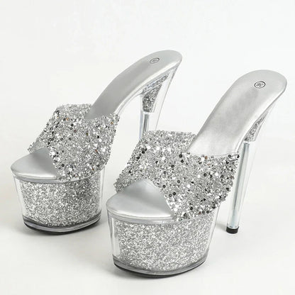 Size 34-43 20CM Platform Sequined Transparent High High Heel