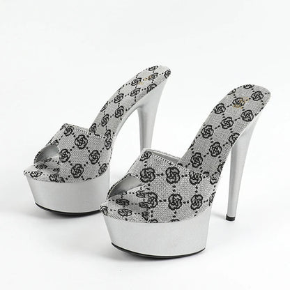 Street Style Stripper 13CM Slippers Peep Toe High Heel