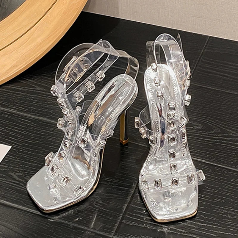 Stylish Summer Crystal Diamond PVC Transparent High Heel