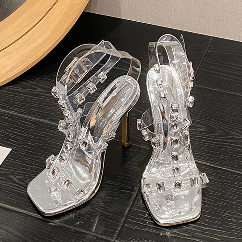 Stylish Summer Crystal Diamond PVC Transparent High Heel