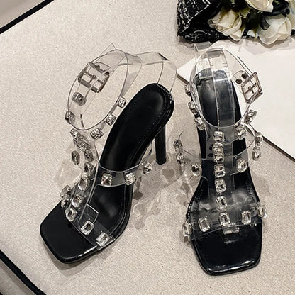Stylish Summer Crystal Diamond PVC Transparent High Heel