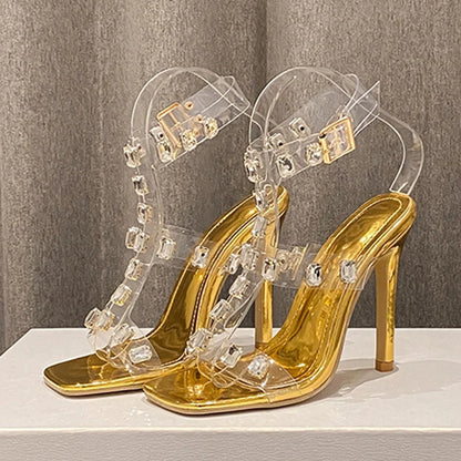 Stylish Summer Crystal Diamond PVC Transparent High Heel