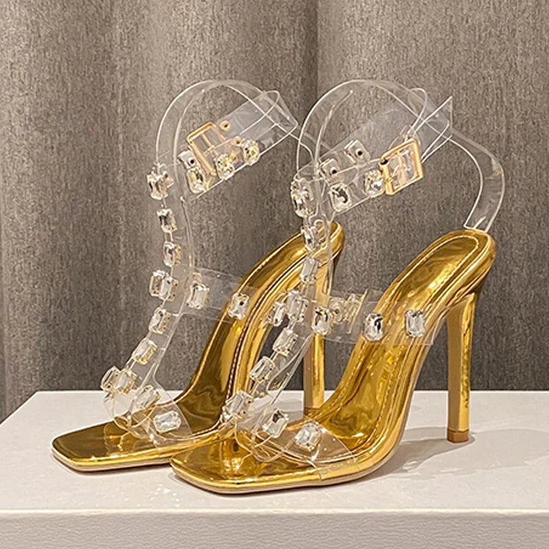 Stylish Summer Crystal Diamond PVC Transparent High Heel