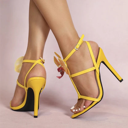Bright Summer Fashion Flowers Ankle Strap Gladiator Party High Heel