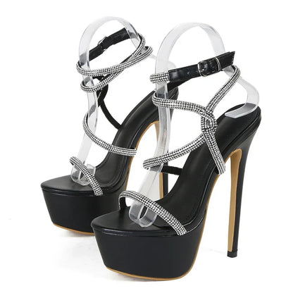 Vibrant Summer Fashion Rhinestone Narrow Band High Heel Sandals High Heel