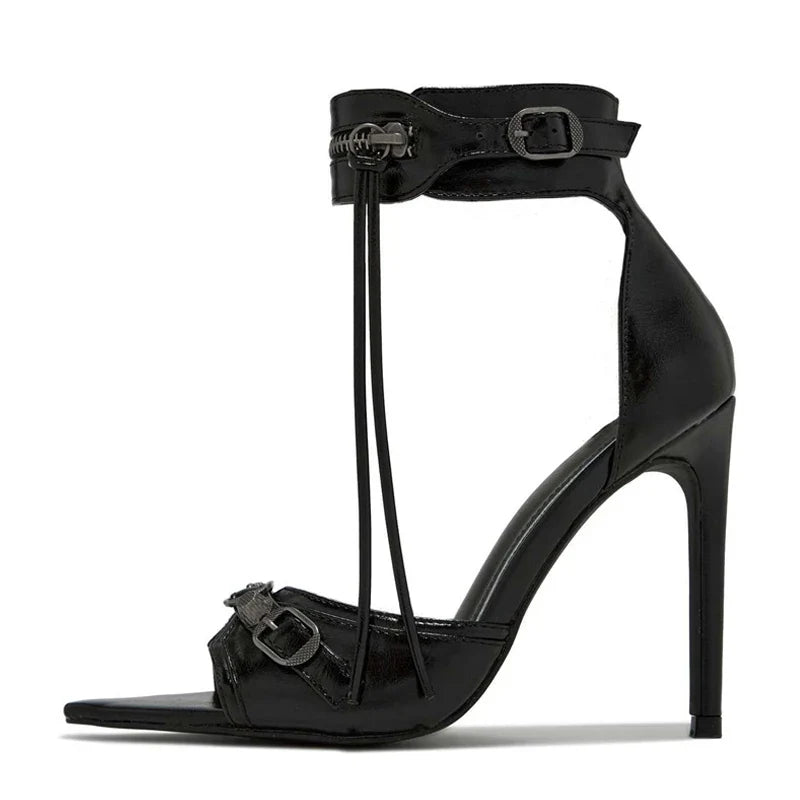 Stylish Summer Fashion Zip Tassel Metal Rivet Stripper Heels High Heel