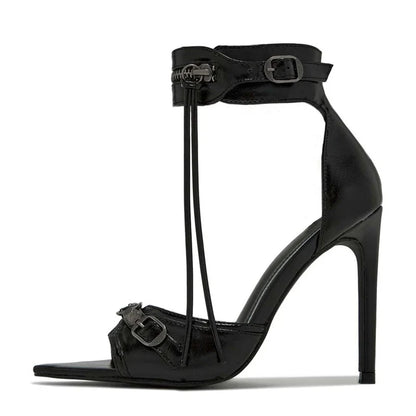 Stylish Summer Fashion Zip Tassel Metal Rivet Stripper Heels High Heel