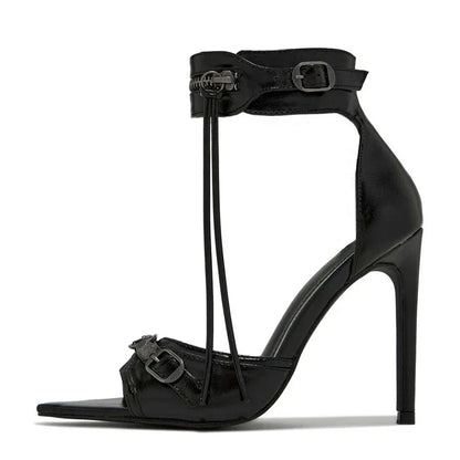 Stylish Summer Fashion Zip Tassel Metal Rivet Stripper Heels High Heel