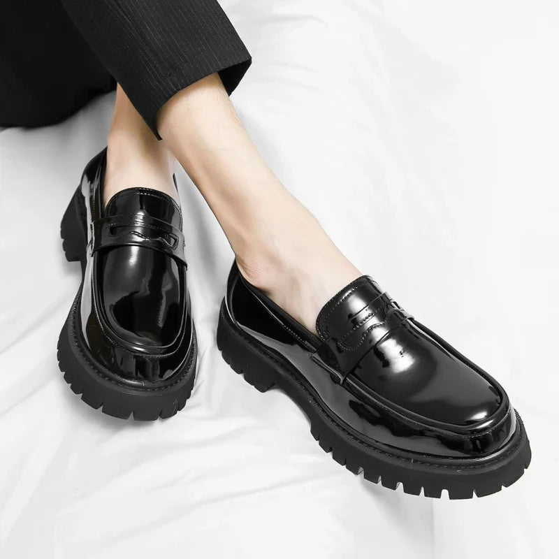 Heightening British Style Tassels Thick-Soled Business Leather Loafers