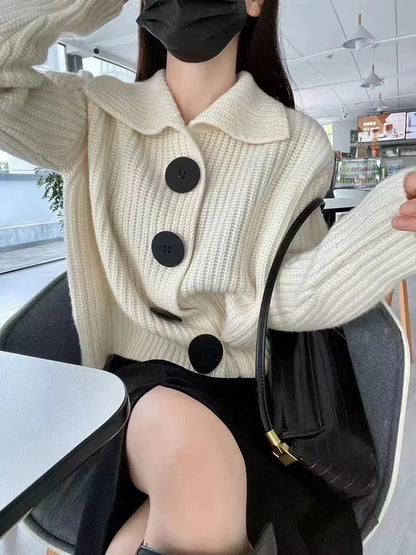 Loose Thick Large Button Knitted Autumn Winter Long Sweater