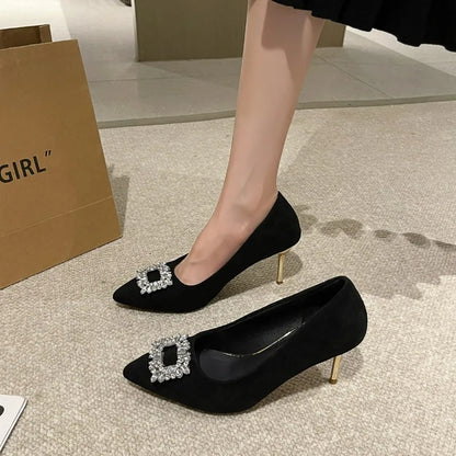 Luxury Women High Pointed Toe Designer Stiletto Trend New Suede Elegant Shoes Low Heel Pumps