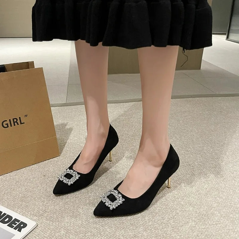 Luxury Women High Pointed Toe Designer Stiletto Trend New Suede Elegant Shoes Low Heel Pumps