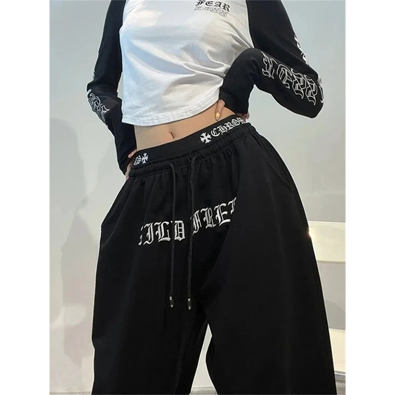 Oversized Y2K Streetwear Wide Leg Letter Print Sweatpants