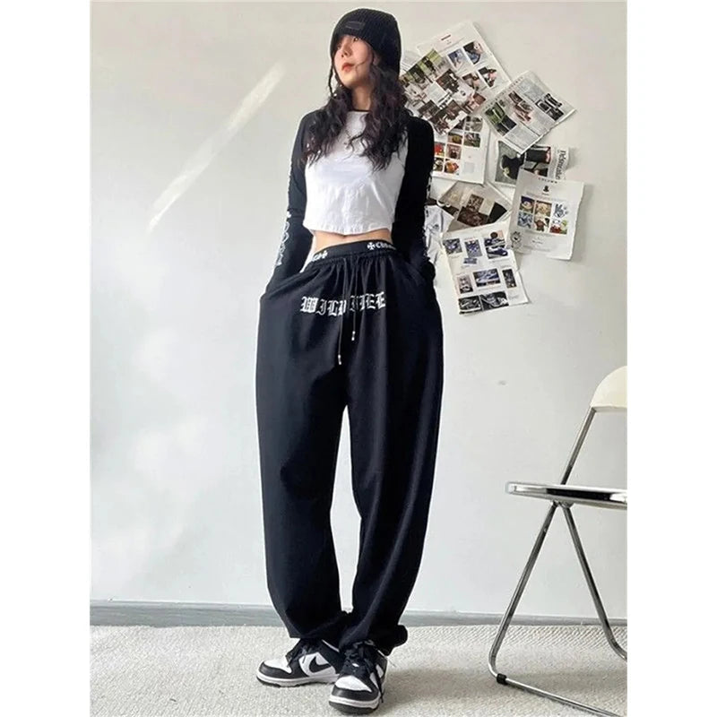 Oversized Y2K Streetwear Wide Leg Letter Print Sweatpants
