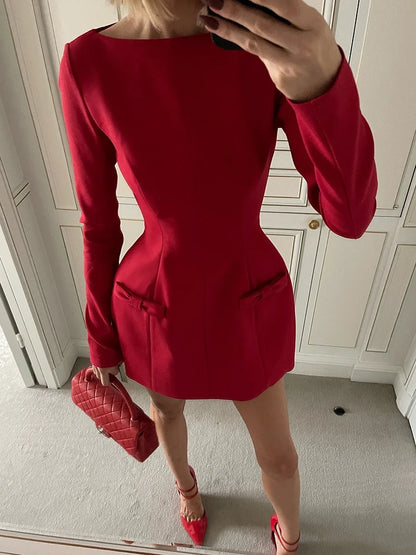 Double Bow Long Sleeve Sexy Mini Dress For Women Autumn Winter New Solid High Waist Bodycon Club Party Dress Elegant