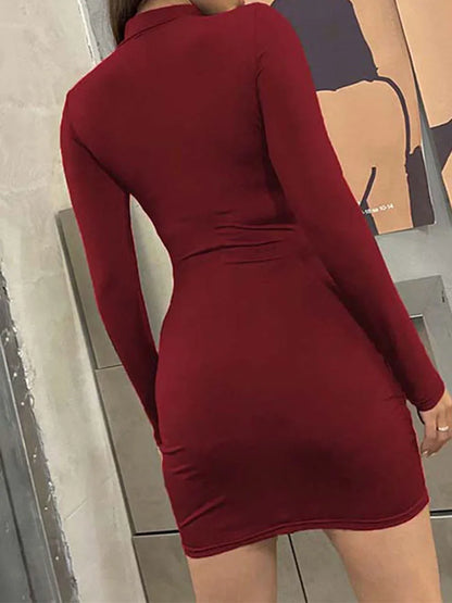 Mock Neck Long Sleeve Bodycon Mini Sweater Dress