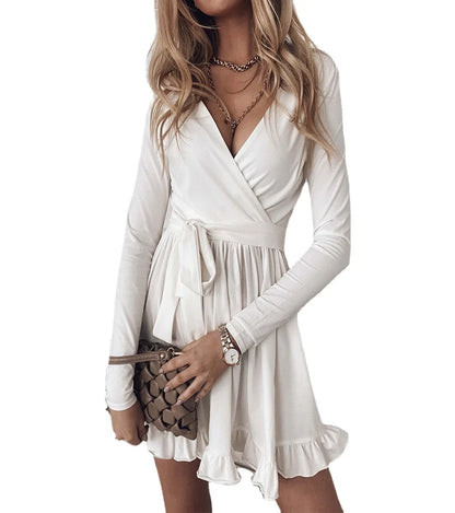 Maxi White Lace-up Long Ruffled Casual Midi Dresses