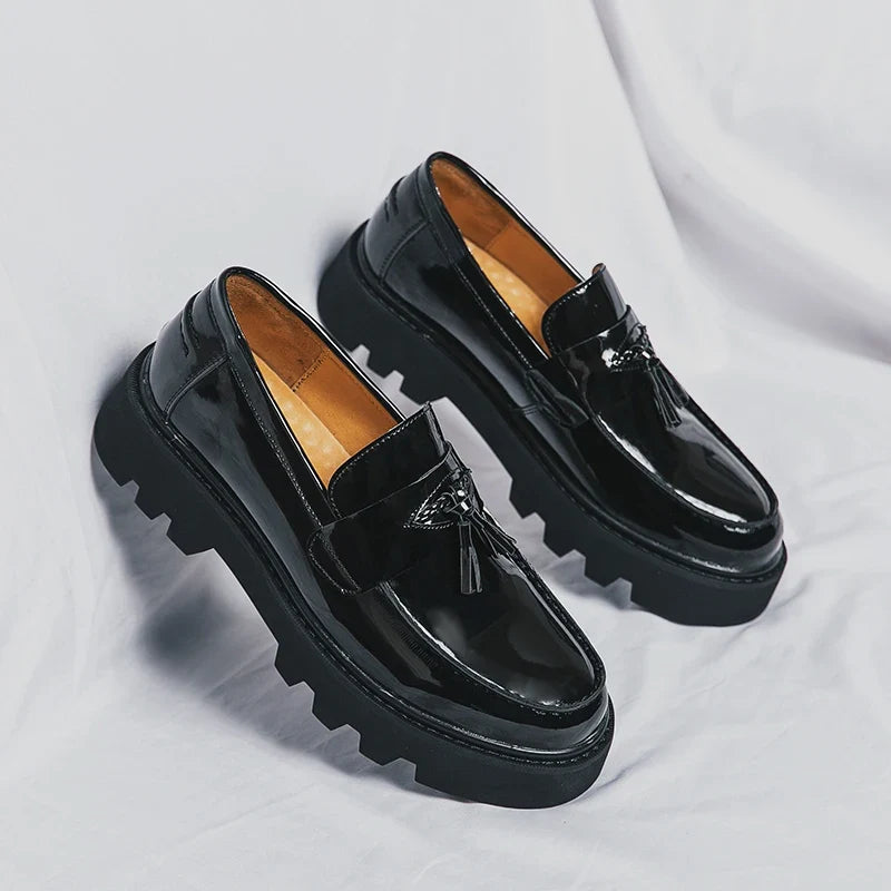 Breathable Black Pu Leather Handmade Solid Casual Men Dress Loafers