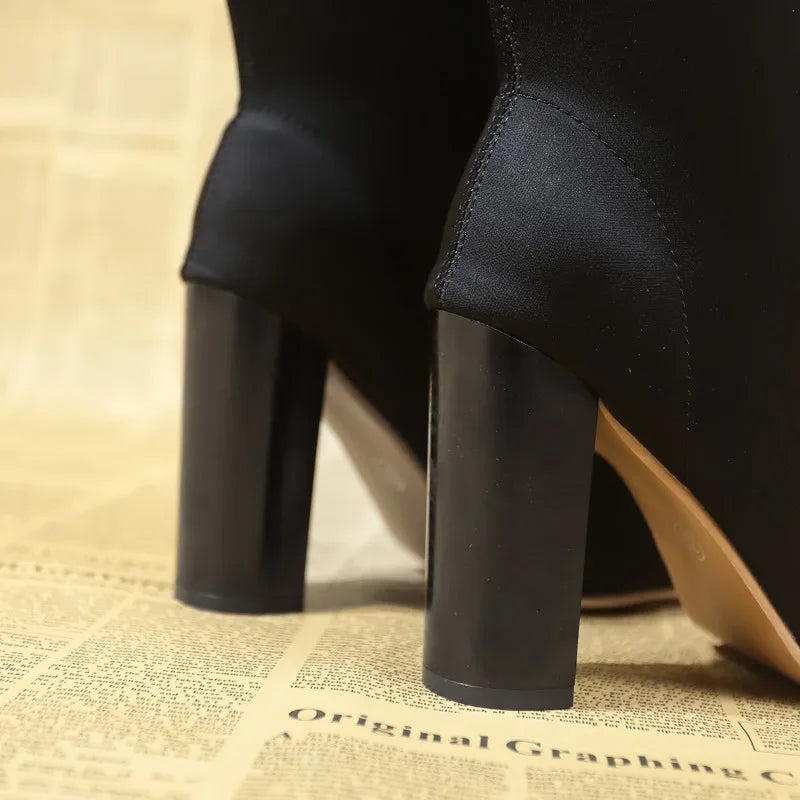 New Knitting Stretch High Heels Fashionable Ankle Boot